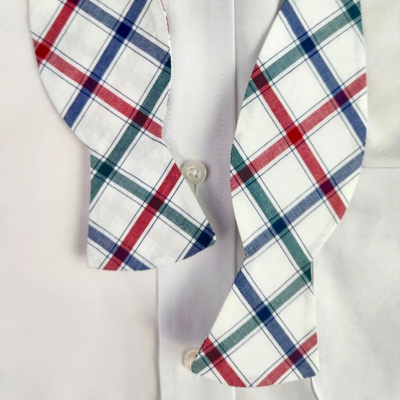 Checked White Red and Green Cotton Bowtie - Picture 2 of 2